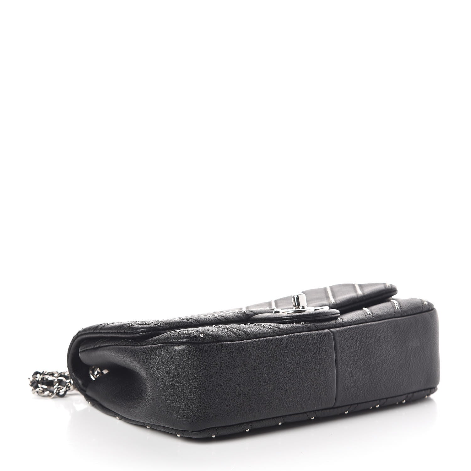 Chanel Calfskin Studded Chevron Quilted Small Wars Flap Black 4 of 11