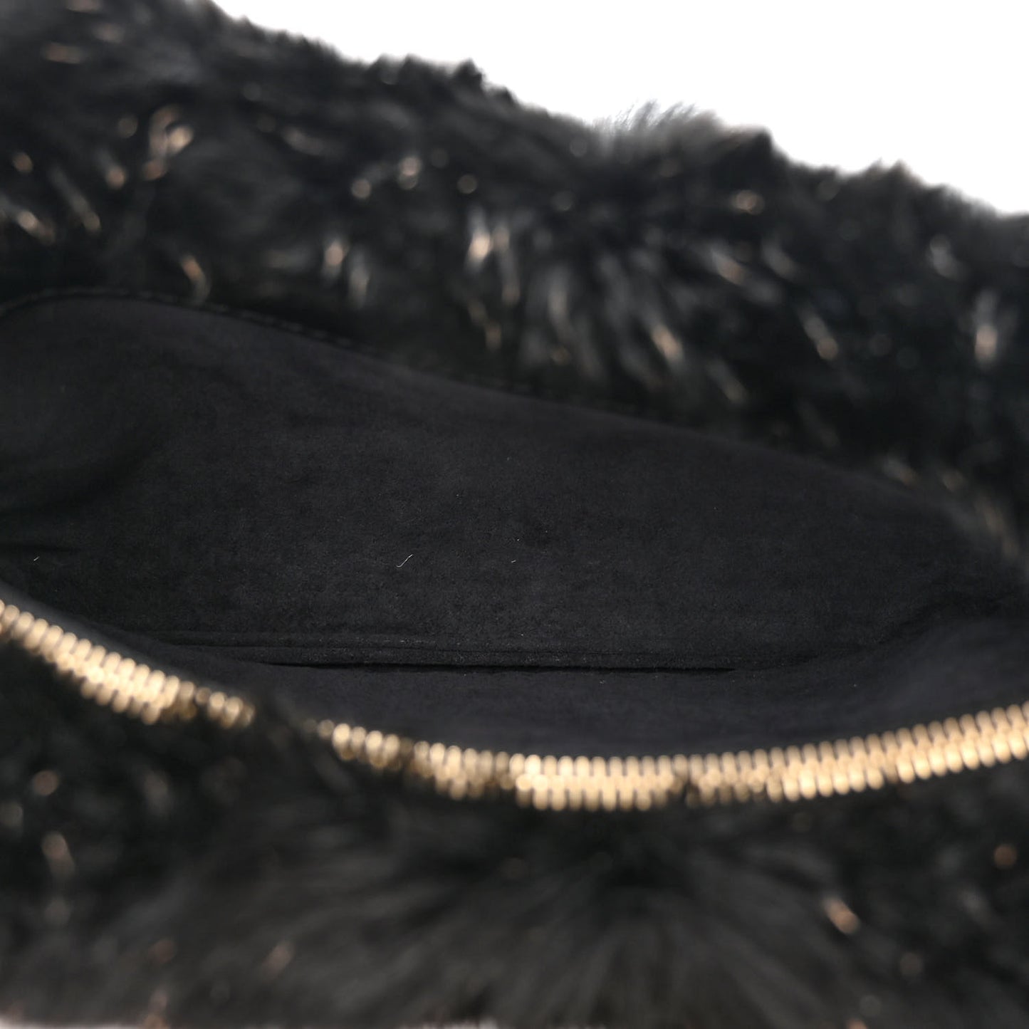 Rabbit Fur Small Clutch With Chain Black
