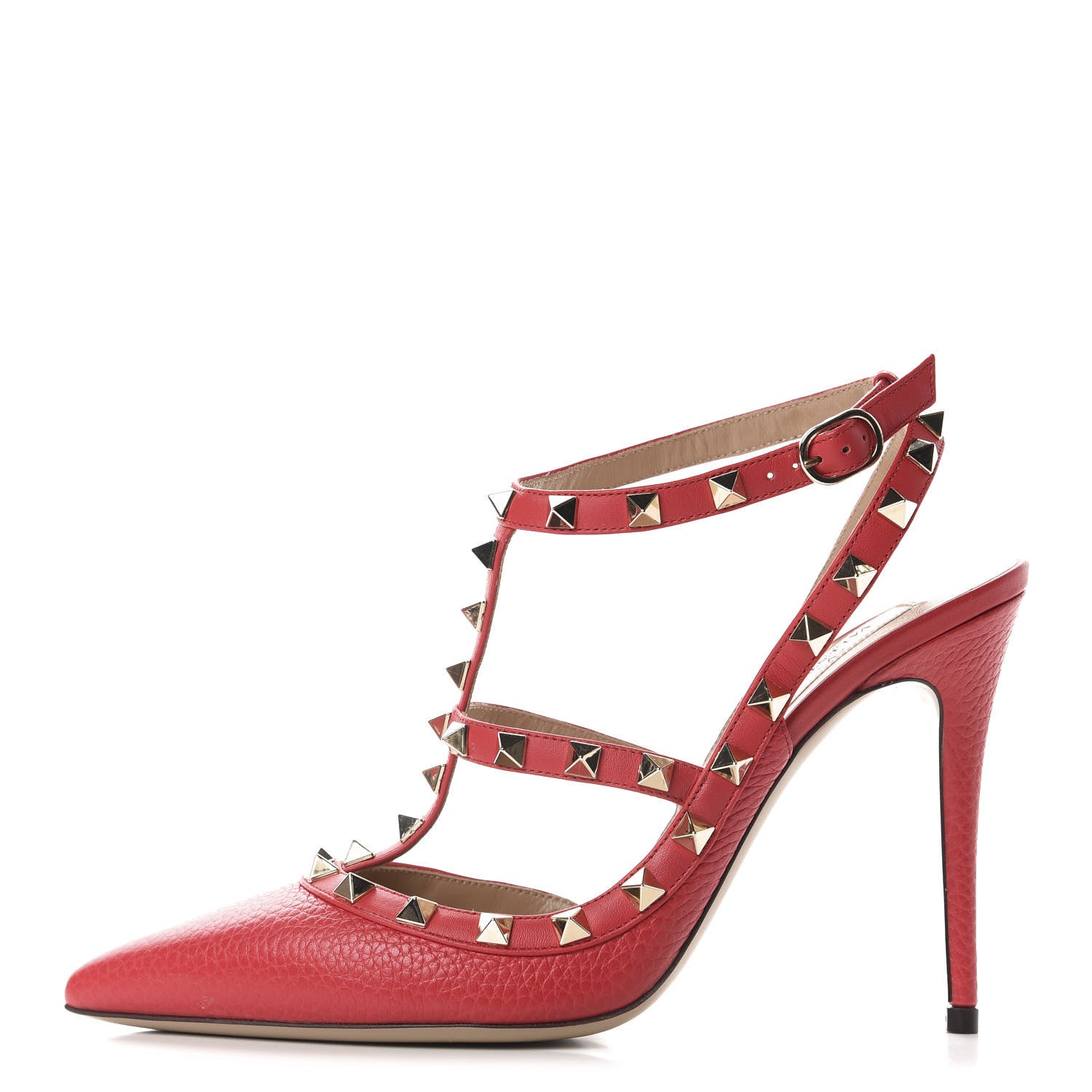 Valentino Garavani Pebbled Calfskin Rockstud Ankle Strap 100mm Pumps 39.5 Rock Pink 1 of 10