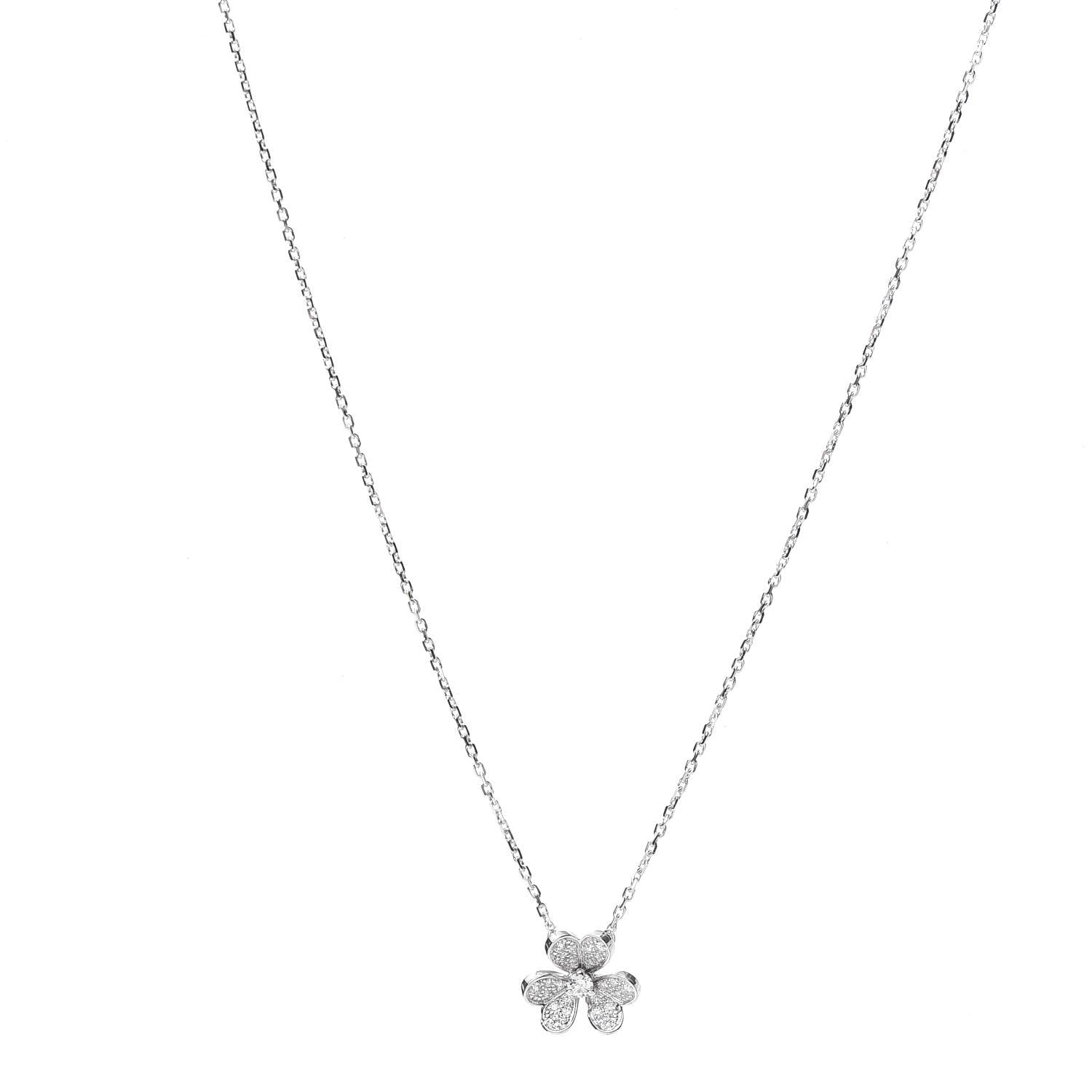 Van Cleef & Arpels 18K White Gold Diamond Mini Frivole Pendant Pave Necklace 1 of 6