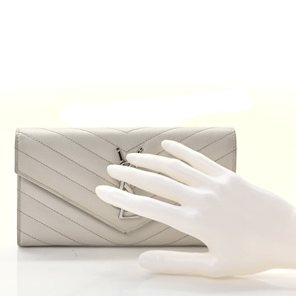 Saint Laurent Grain De Poudre Matelasse Chevron Monogram Flap Wallet Icy White 2 of 7