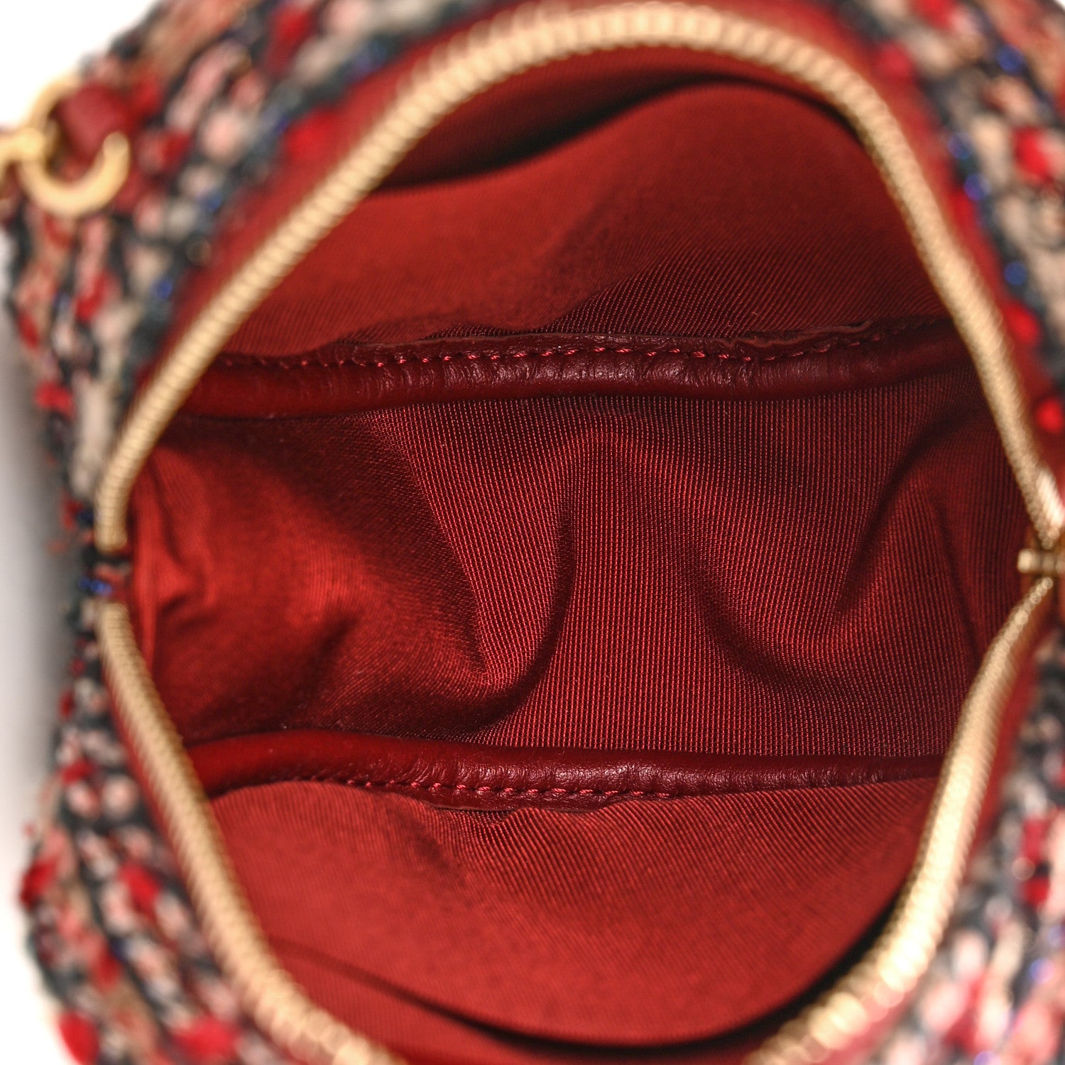 Chanel Tweed Quilted Round Clutch With Chain Red 5 of 11