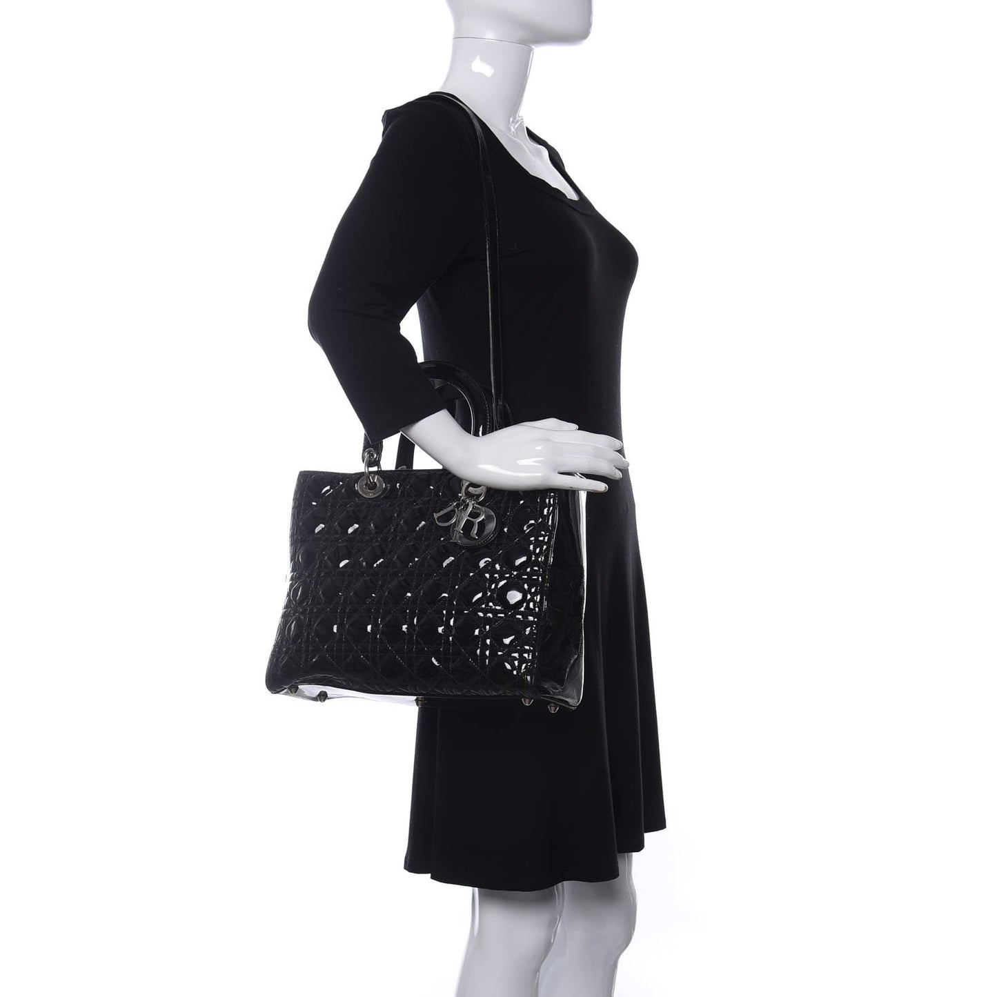 Patent Cannage Large Lady Dior Black