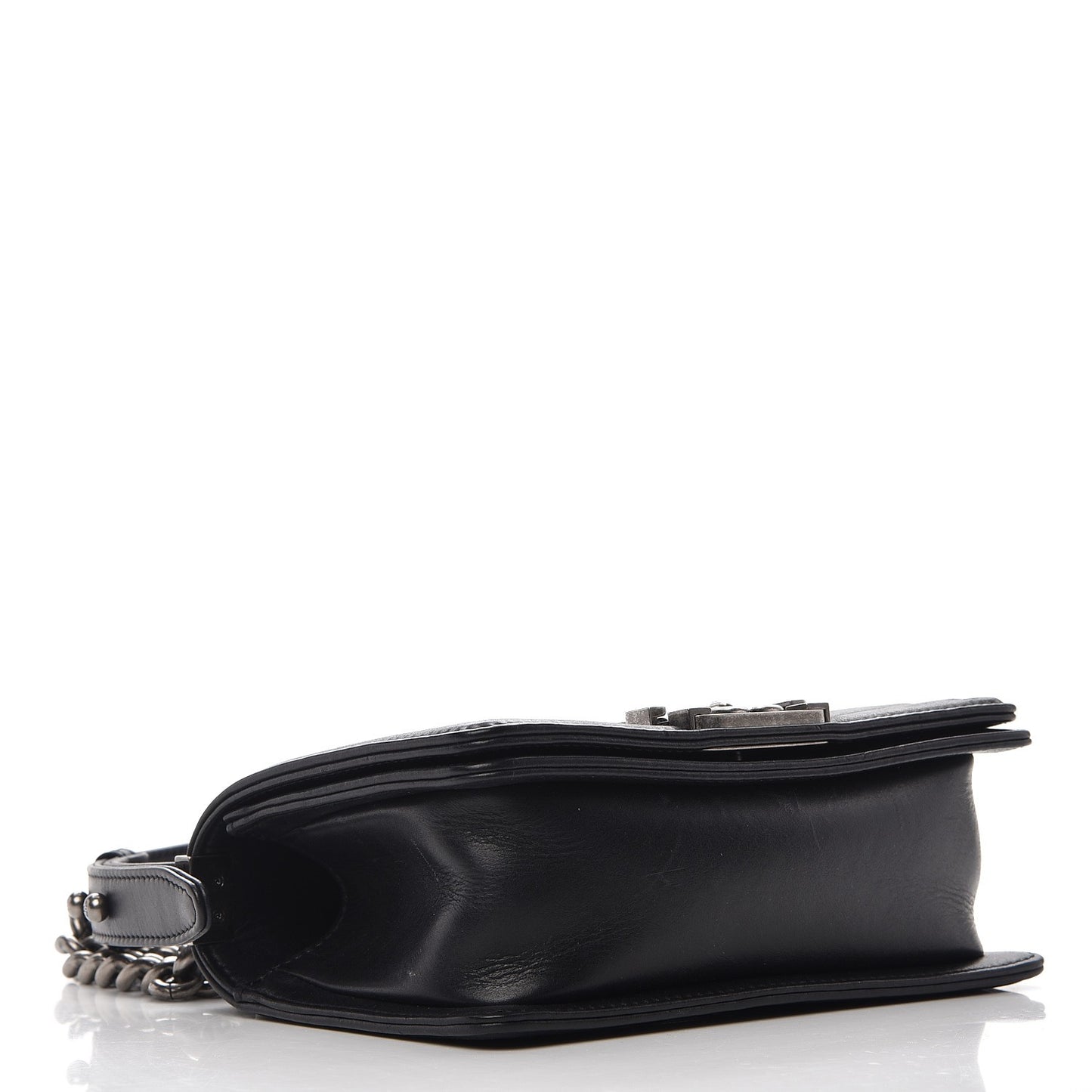 Calfskin Double Stitch Small Boy Flap Black