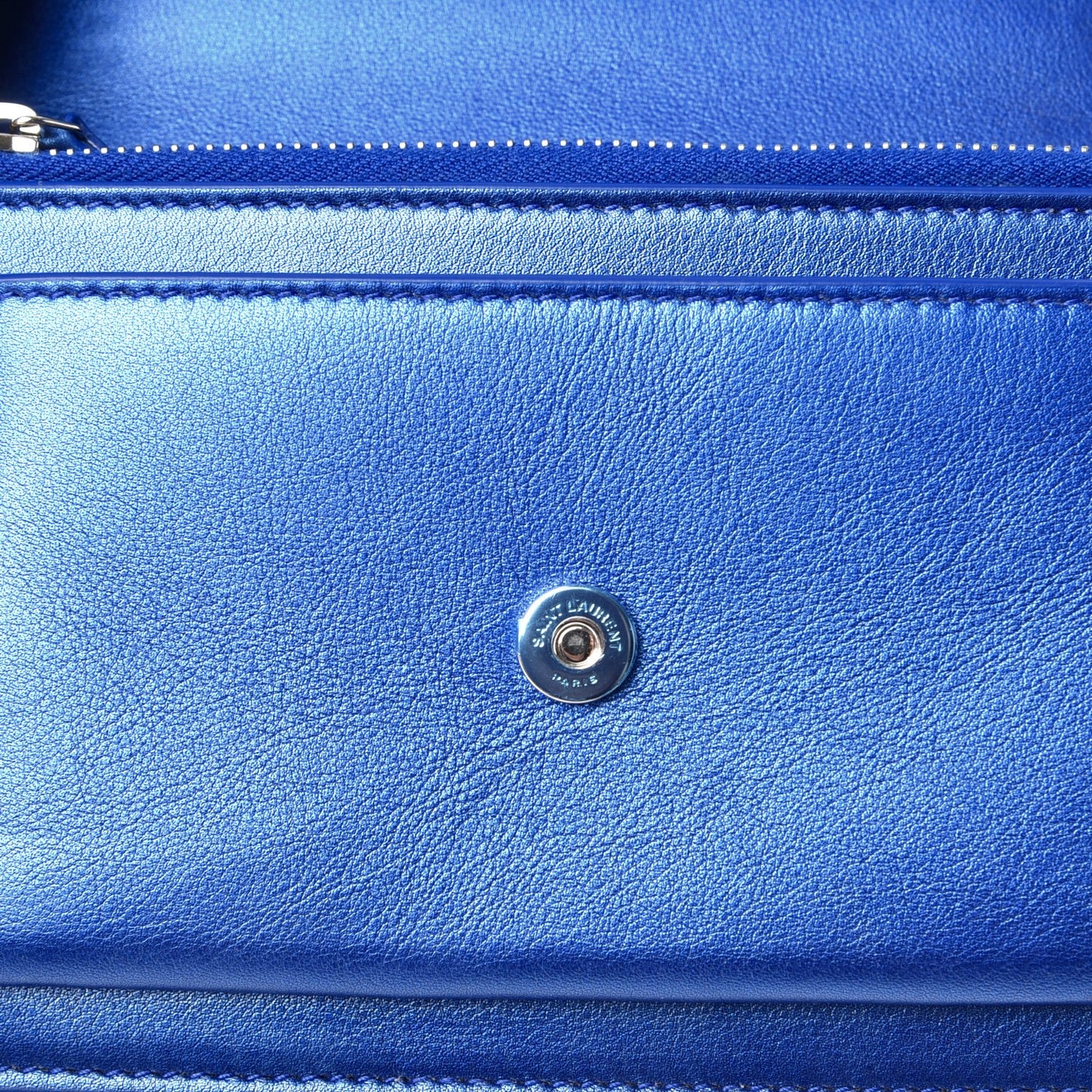 Metallic Calfskin Monogram Sunset Chain Wallet Blue Royal