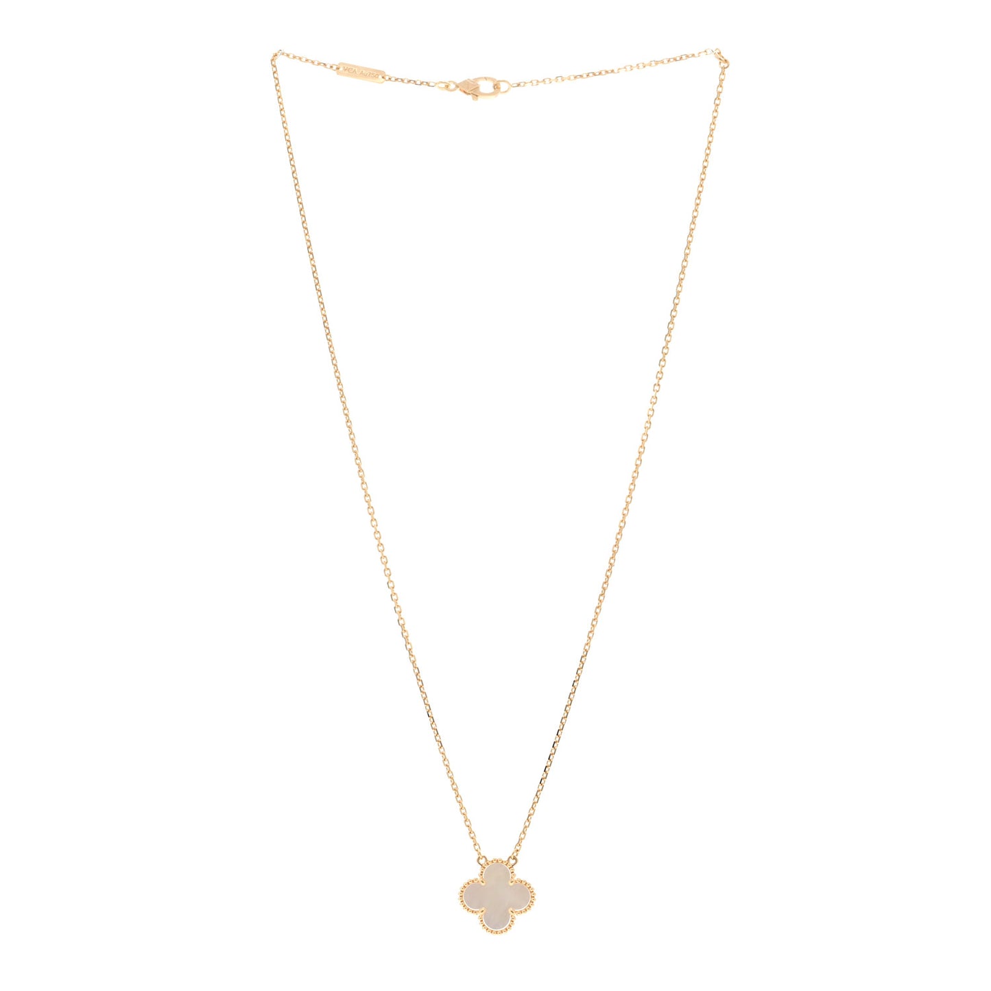 18K Yellow Gold Mother of Pearl Vintage Alhambra Pendant Necklace
