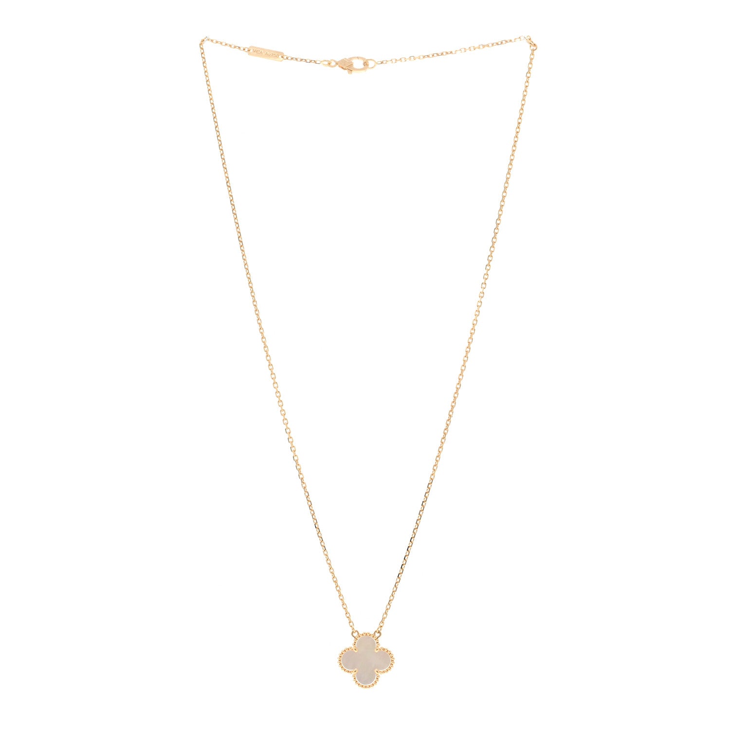 Van Cleef & Arpels 18K Yellow Gold Mother of Pearl Vintage Alhambra Pendant Necklace 3 of 5