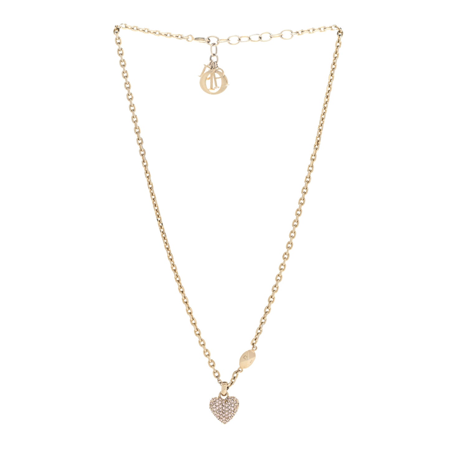 Metal Crystal Logo Heart Pendant Necklace Gold