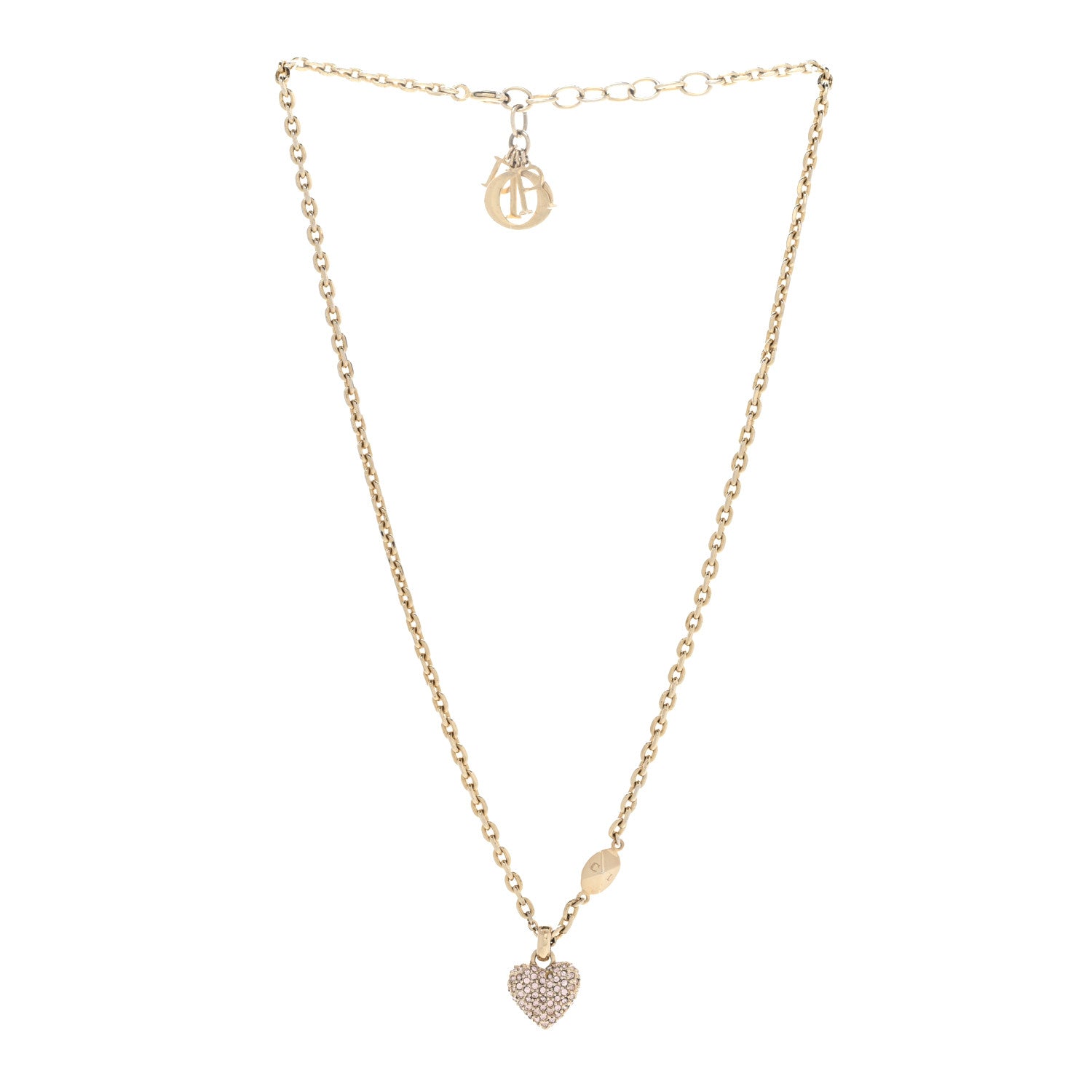 Christian Dior Metal Crystal Logo Heart Pendant Necklace Gold 3 of 6