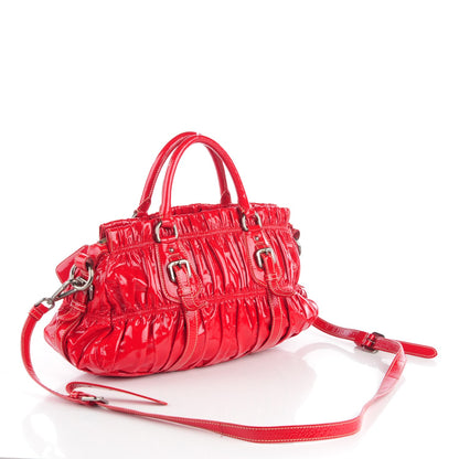 Prada Vernice Patent Dressy Gaufre Tote Rosso 3 of 9