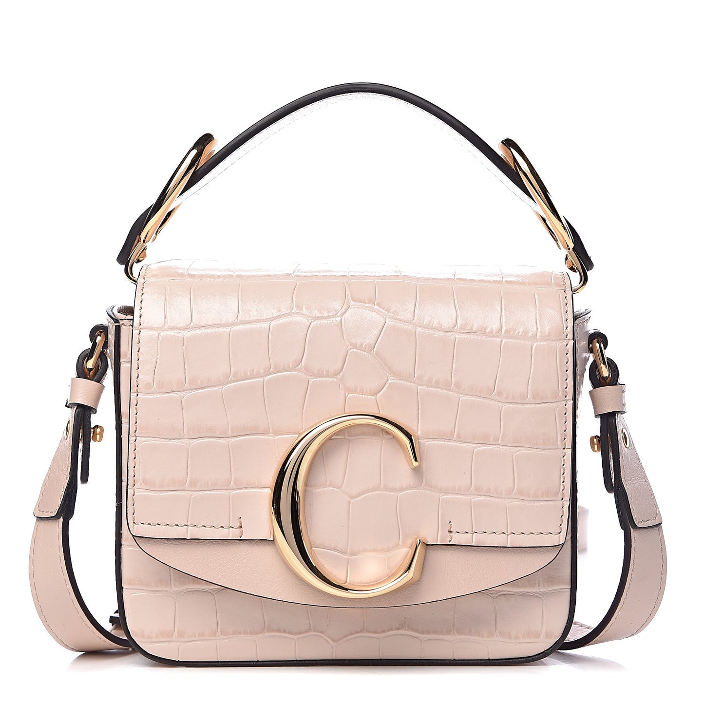 Calfskin Crocodile Embossed Mini C Double Carry Cement Pink