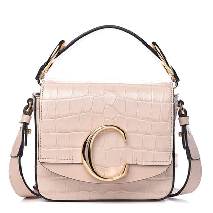 Chloe Calfskin Crocodile Embossed Mini C Double Carry Cement Pink 1 of 9