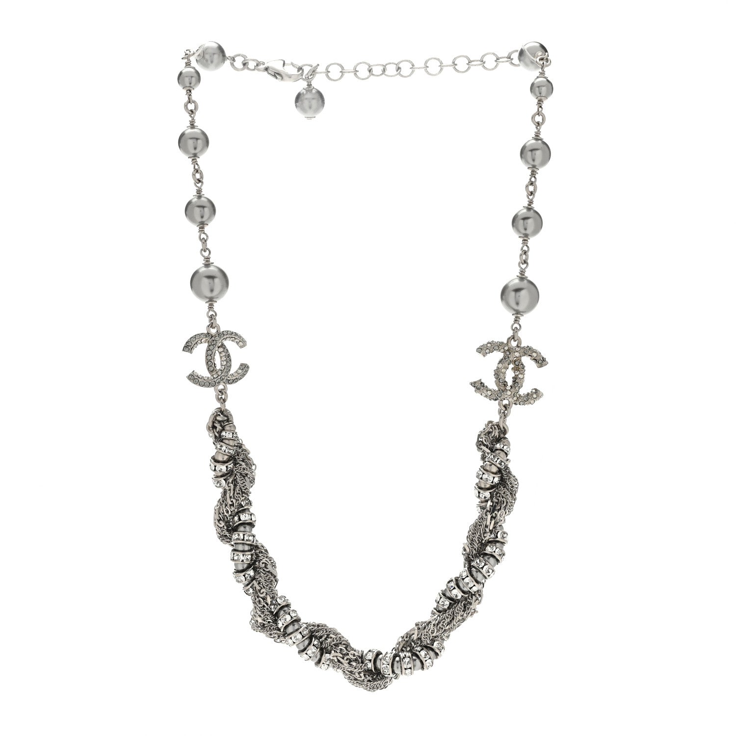 Chanel Pearl Crystal CC Choker Necklace Ruthenium Silver 2 of 4