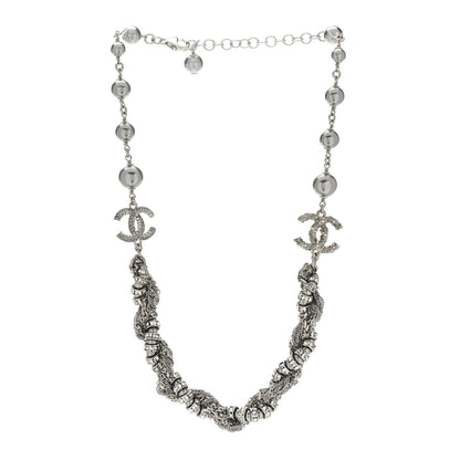 Chanel Pearl Crystal CC Choker Necklace Ruthenium Silver 2 of 4