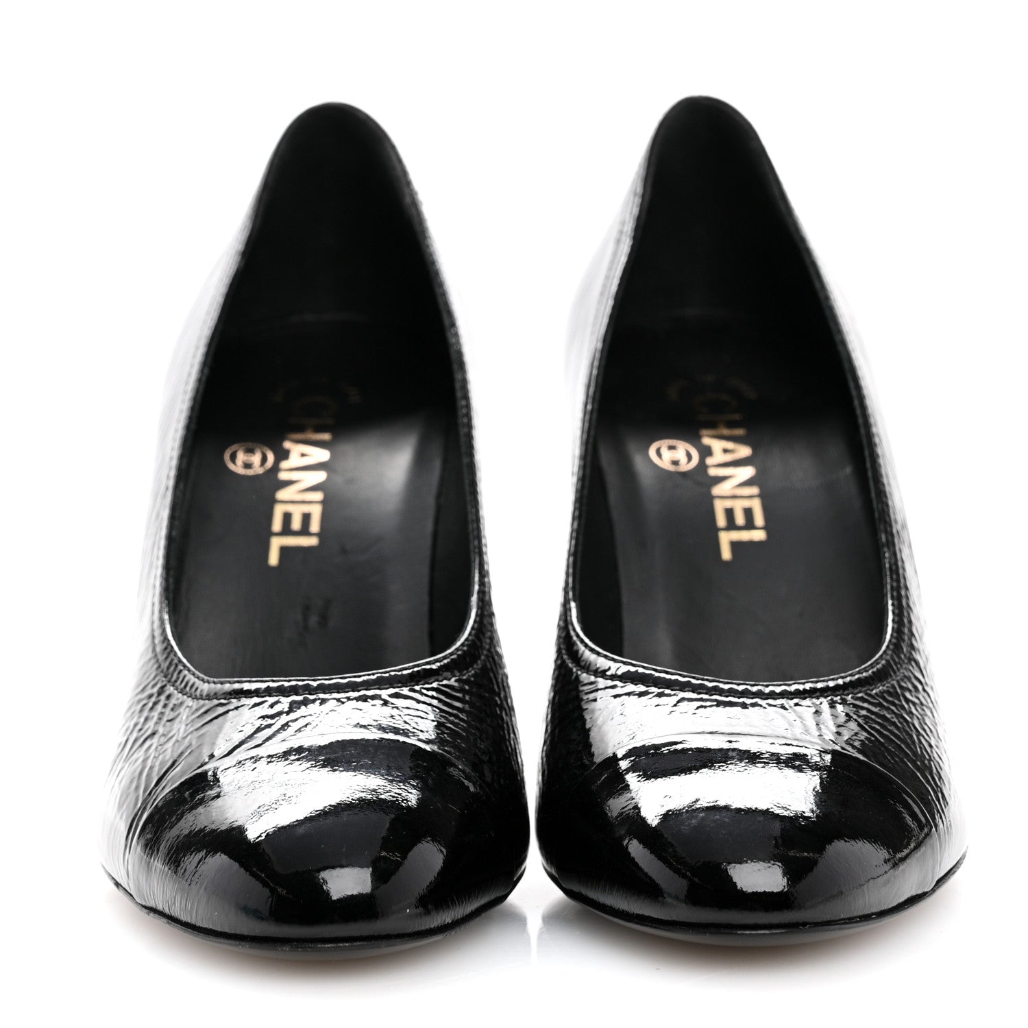 Chanel Patent Calfskin Crystal Cap Toe Logo Pumps 38 Black 3 of 11