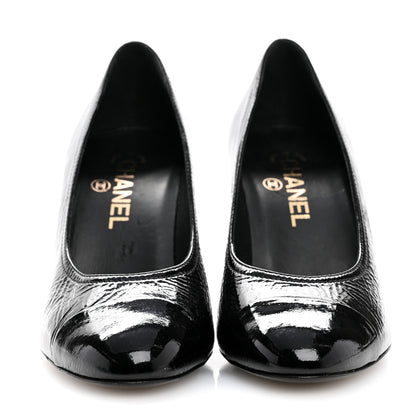 Chanel Patent Calfskin Crystal Cap Toe Logo Pumps 38 Black 3 of 11