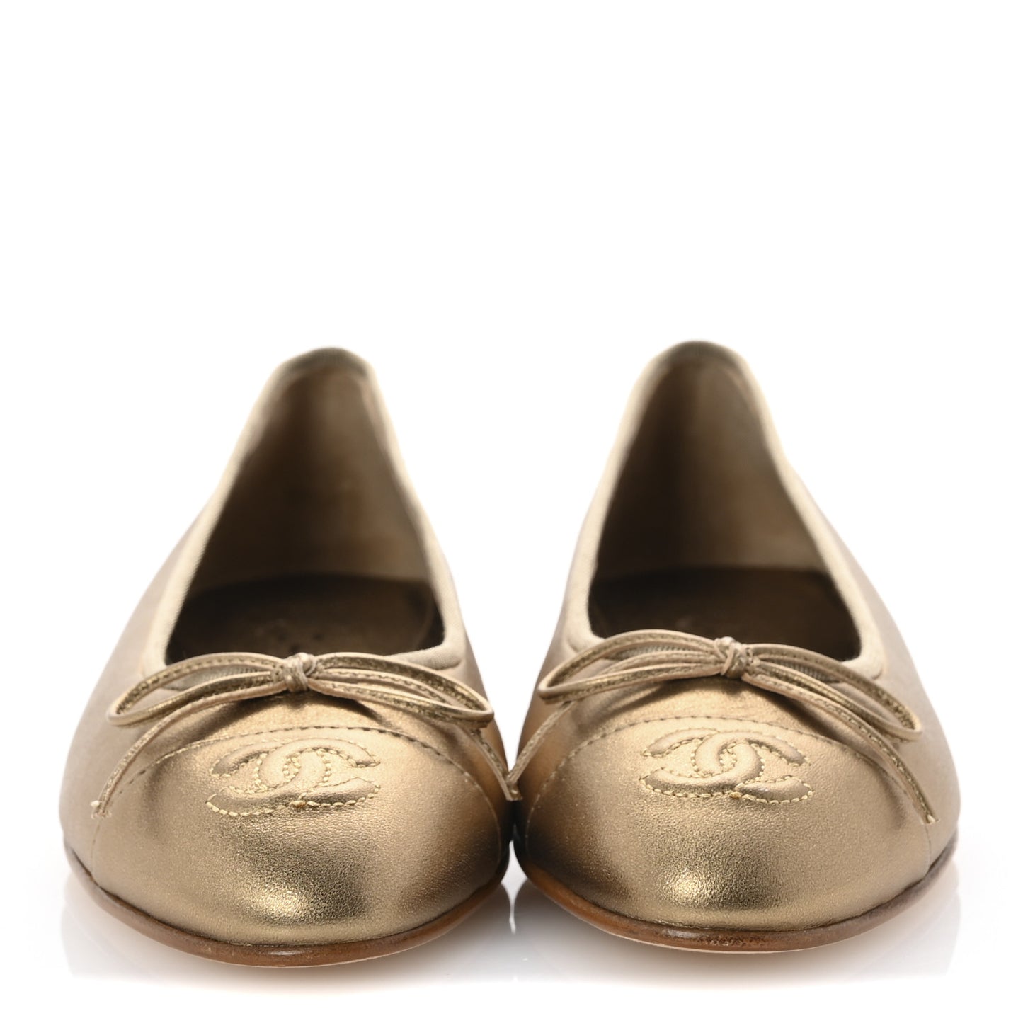 Metallic Lambskin CC Cap Toe Ballerina Flats 37 Dark Gold