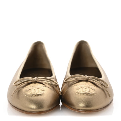 Chanel Metallic Lambskin CC Cap Toe Ballerina Flats 37 Dark Gold 3 of 13
