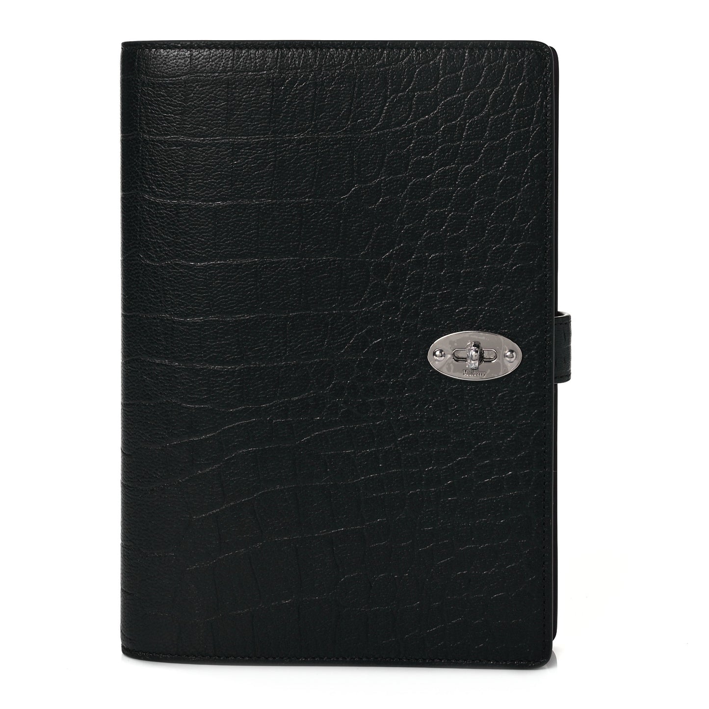 Calfskin Crocodile Embossed Postman's Lock Agenda Black