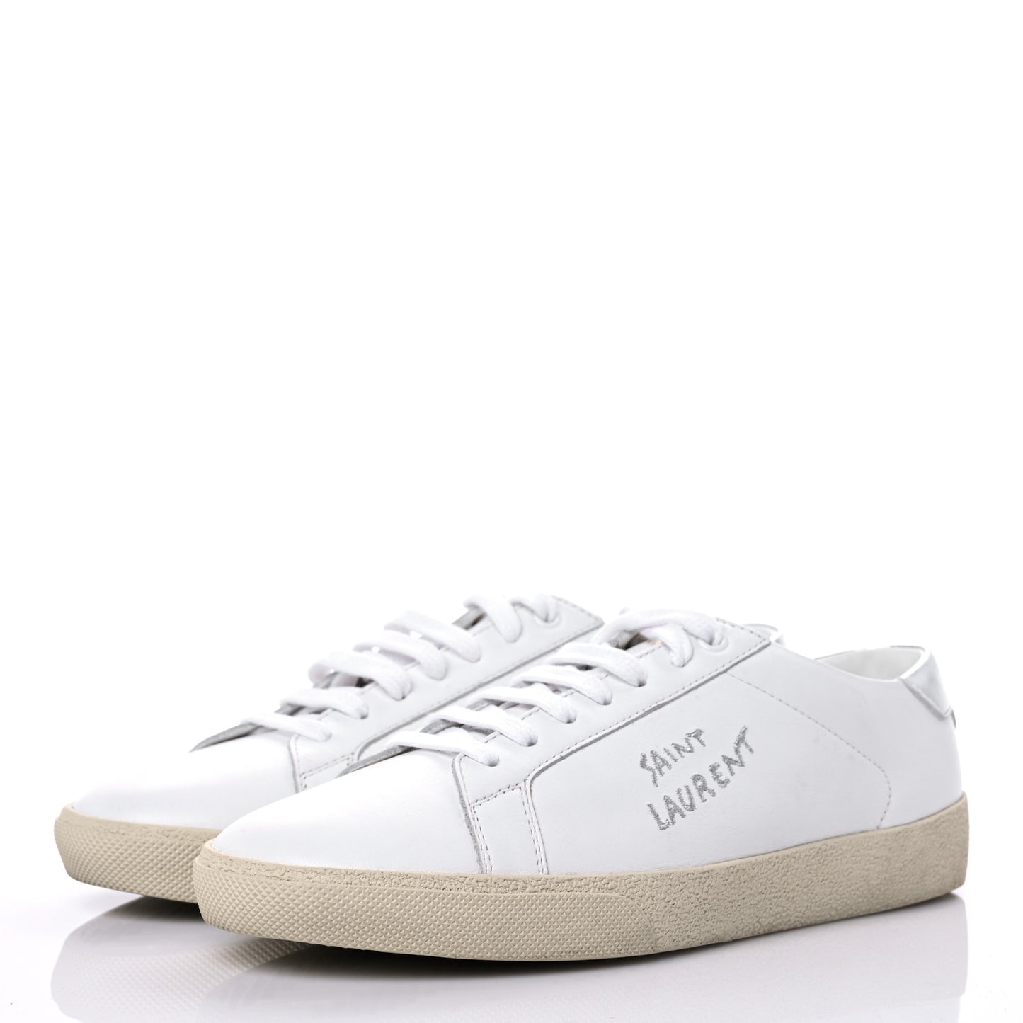 Calfskin Embroidered Court Classic Sneakers 39 White Silver