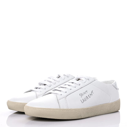 Saint Laurent Calfskin Embroidered Court Classic Sneakers 39 White Silver 3 of 12