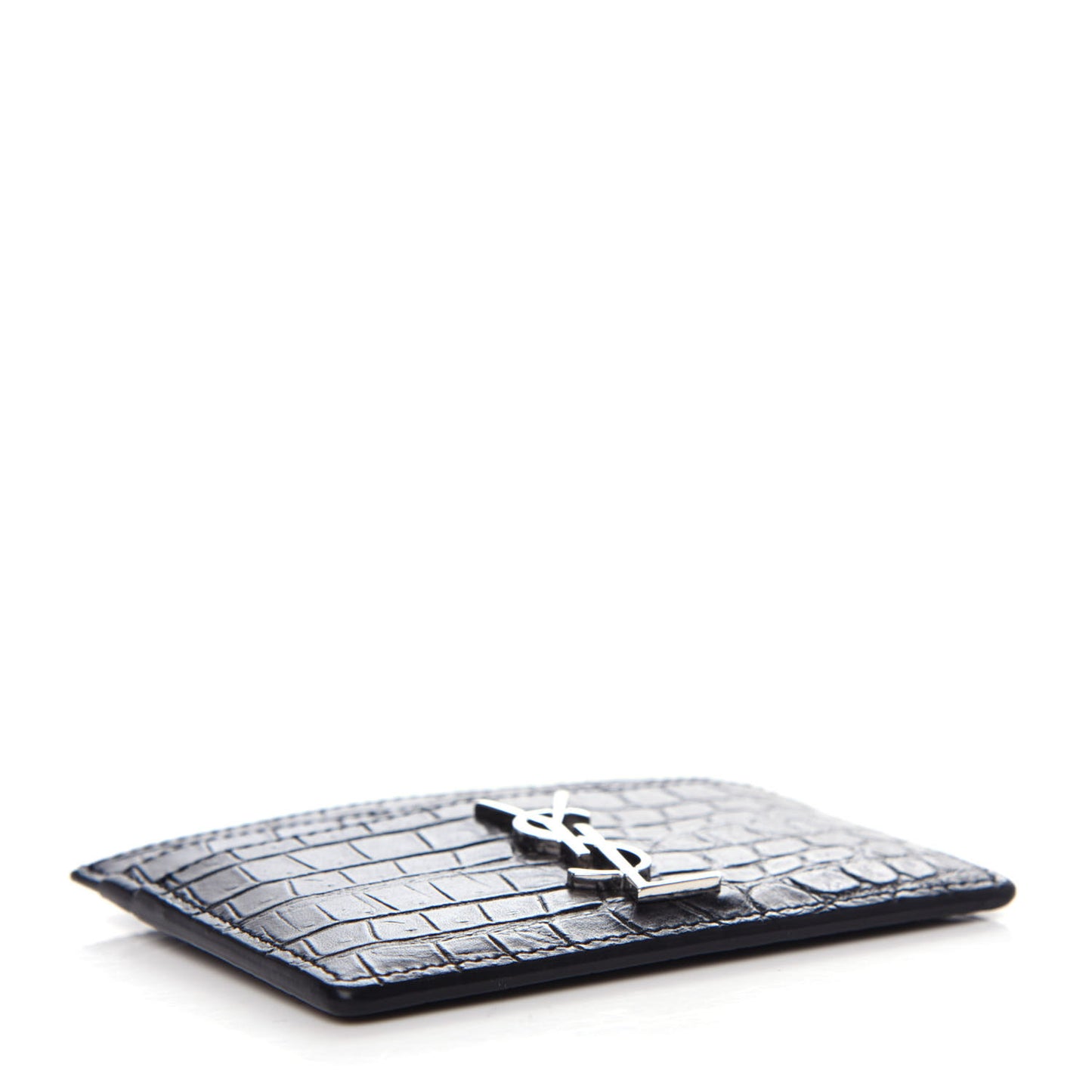 Calfskin Crocodile Embossed Monogram Credit Card Case Black