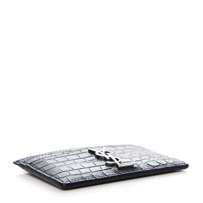 Saint Laurent Calfskin Crocodile Embossed Monogram Credit Card Case Black 4 of 7