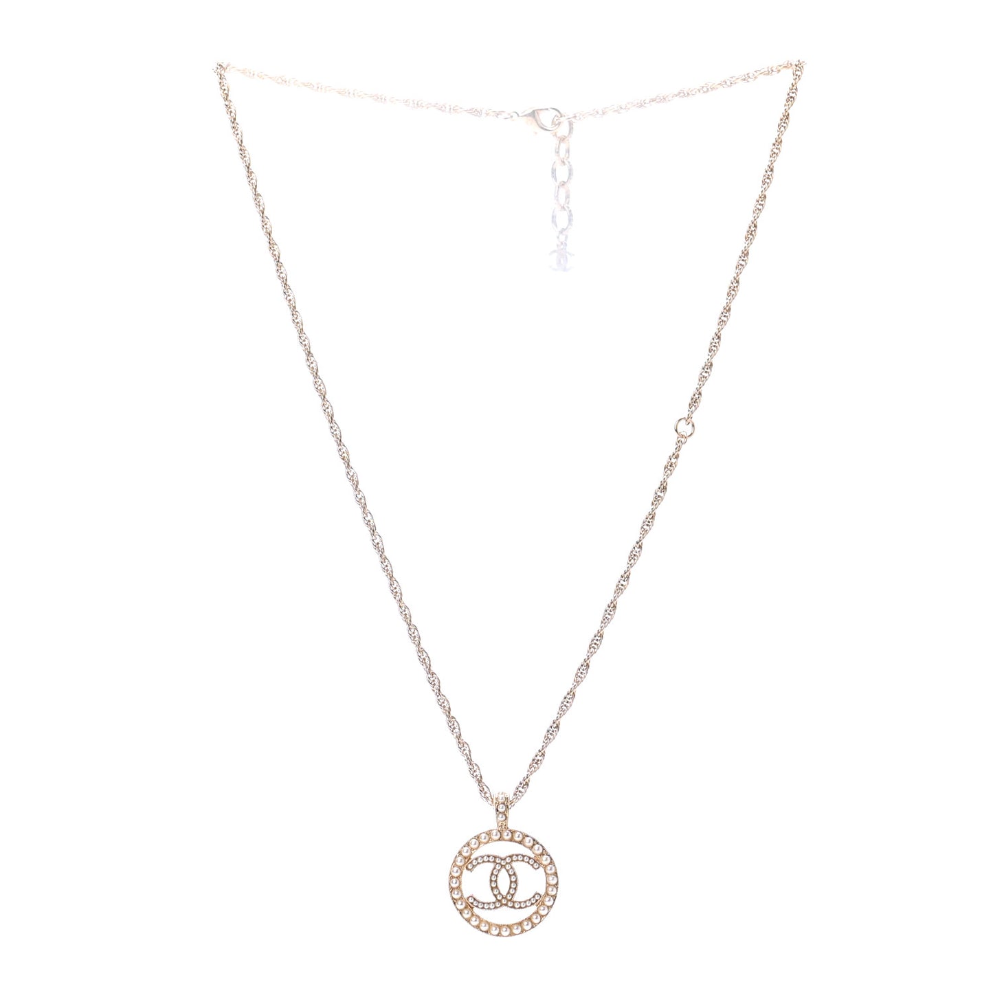 Pearl CC Round Pendant Necklace Gold