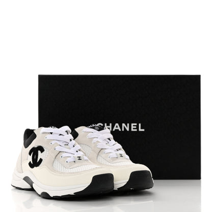 Chanel Mesh Suede Calfskin Grained Calfskin Womens CC Sneakers 37.5 White Black 10 of 10