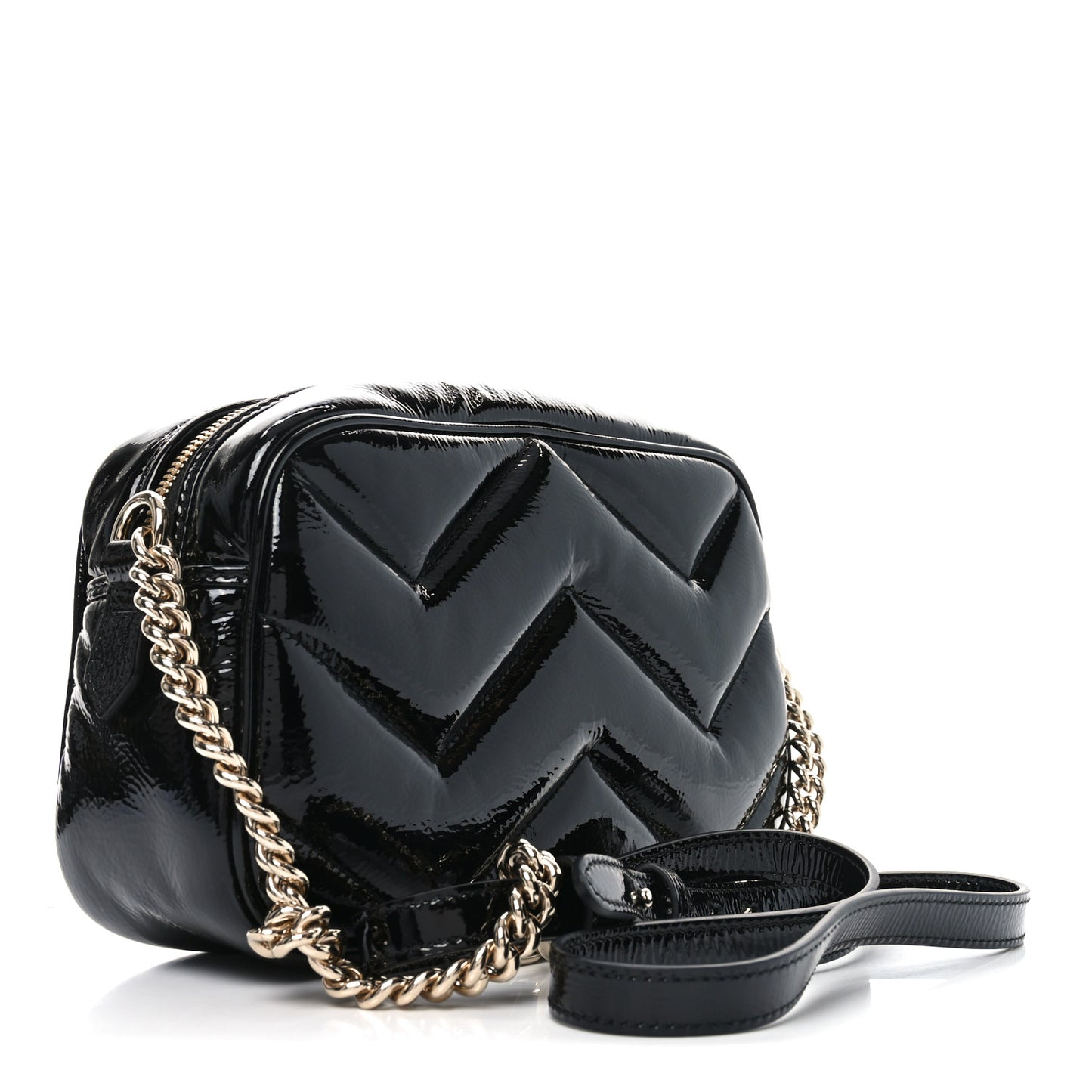 Patent Lambskin Matelasse Small GG Marmont Camera Bag Black