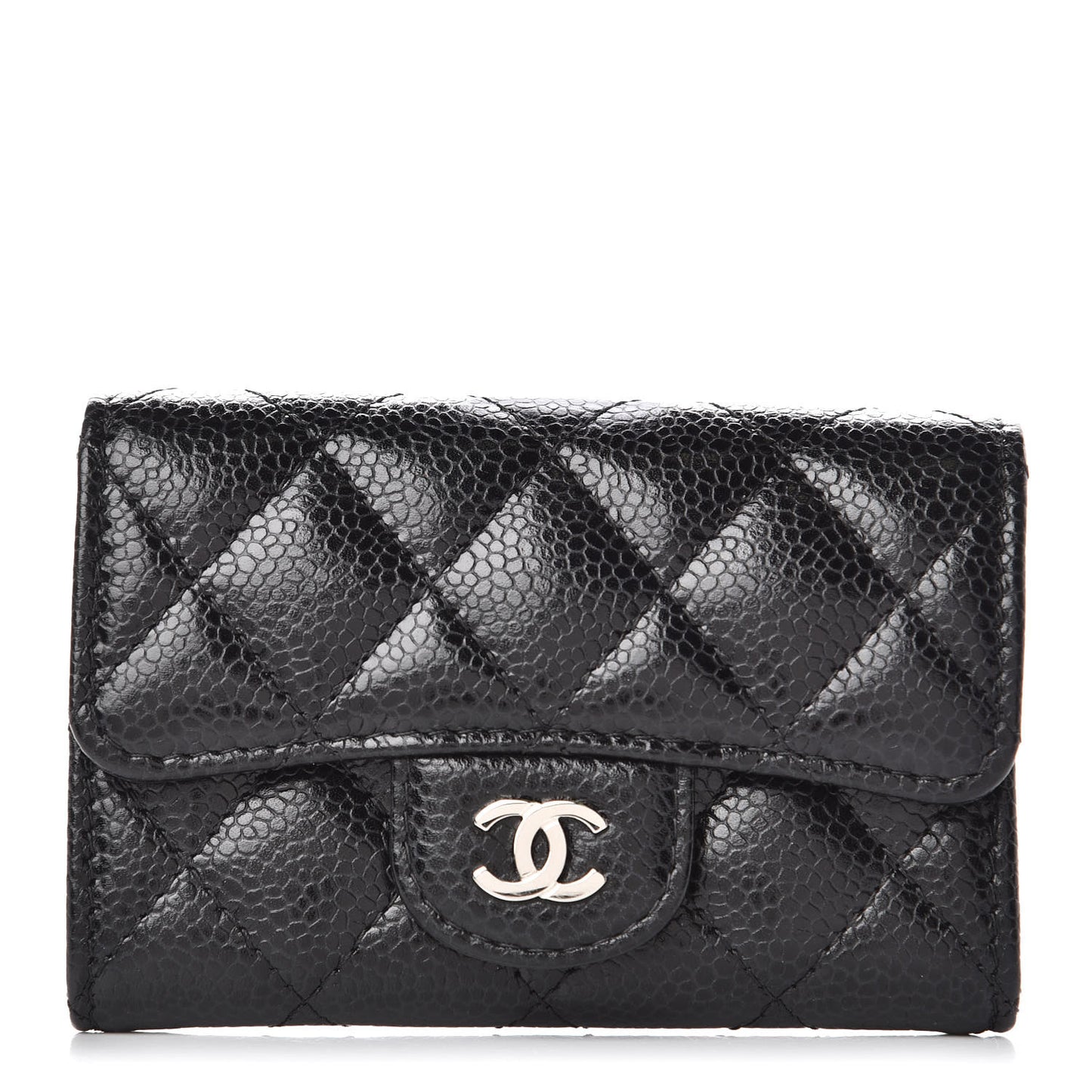Caviar Quilted Flap Card Holder Black