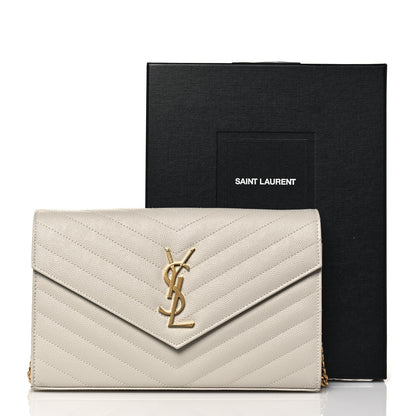Saint Laurent Grain De Poudre Matelasse Chevron Monogram Chain Wallet Crema Soft 13 of 13