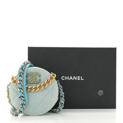 Chanel Denim Quilted Chanel 19 Round Clutch With Chain Neon Blue 12 of 12