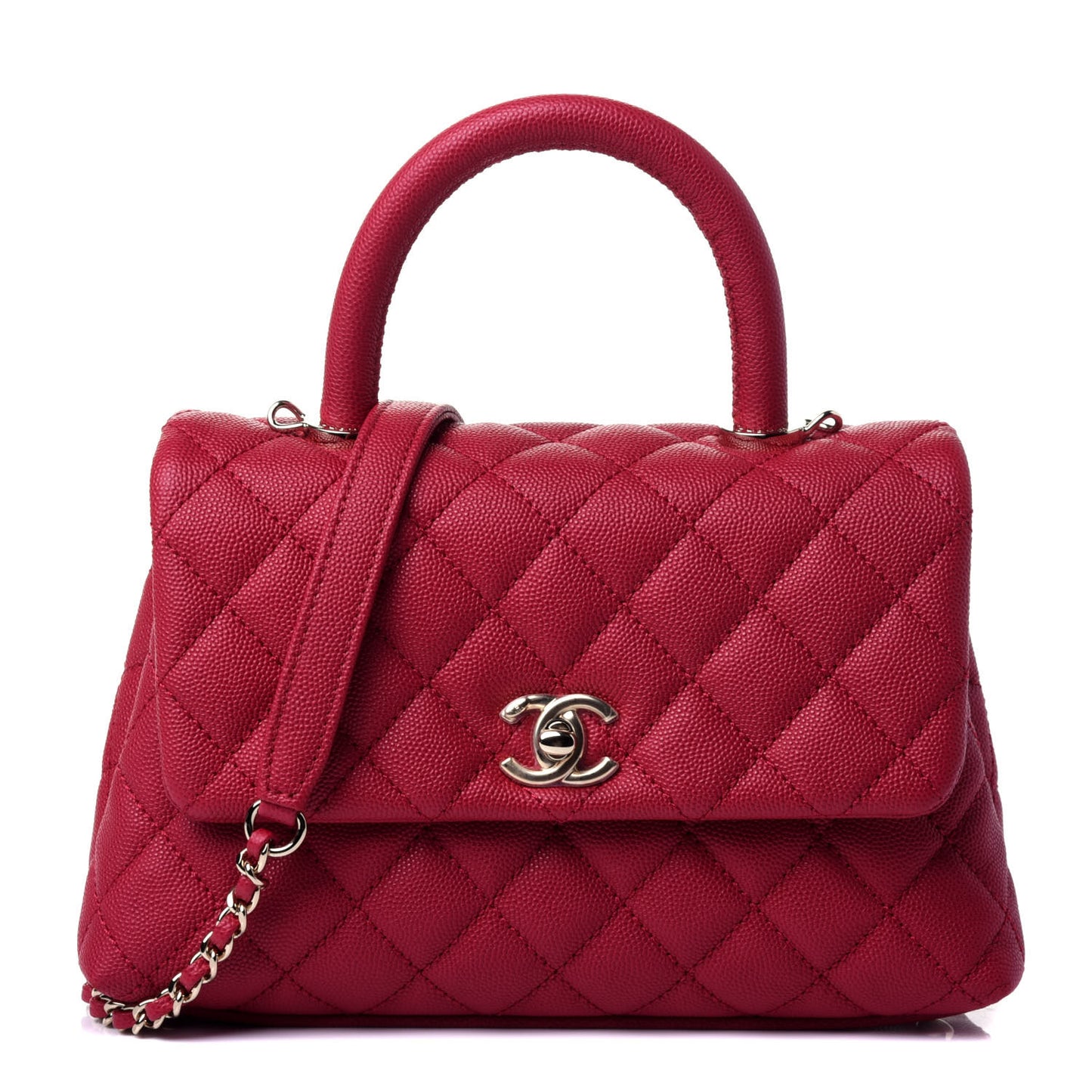 Caviar Quilted Mini Coco Handle Flap Dark Pink