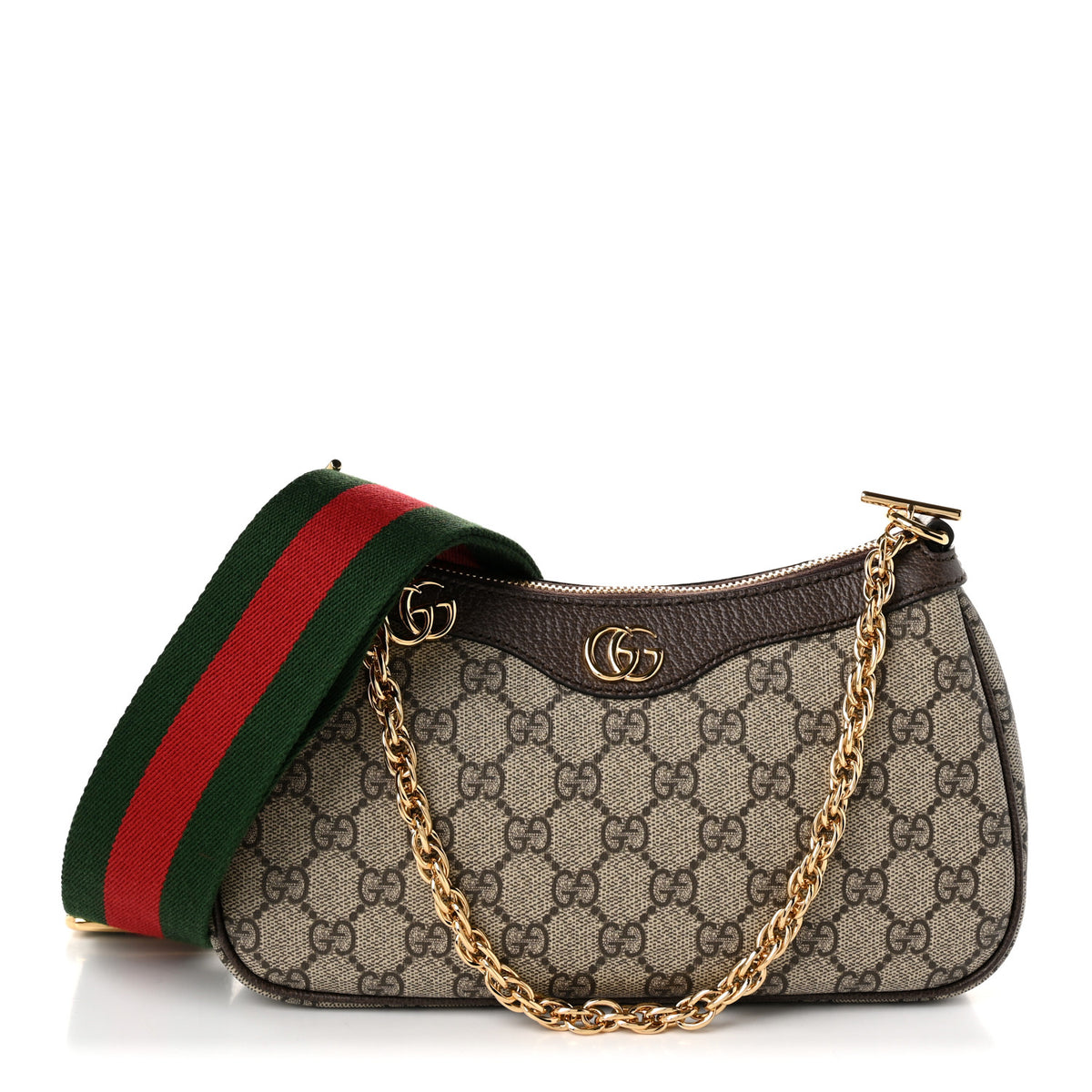 GG Supreme Monogram Textured Dollar Calfskin Web Small Ophidia GG Handbag Beige Ebony New Acero