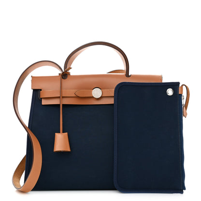 Hermes Vache Hunter Toile Herbag Zip 31 PM Bleu De Malte Natural 1 of 18
