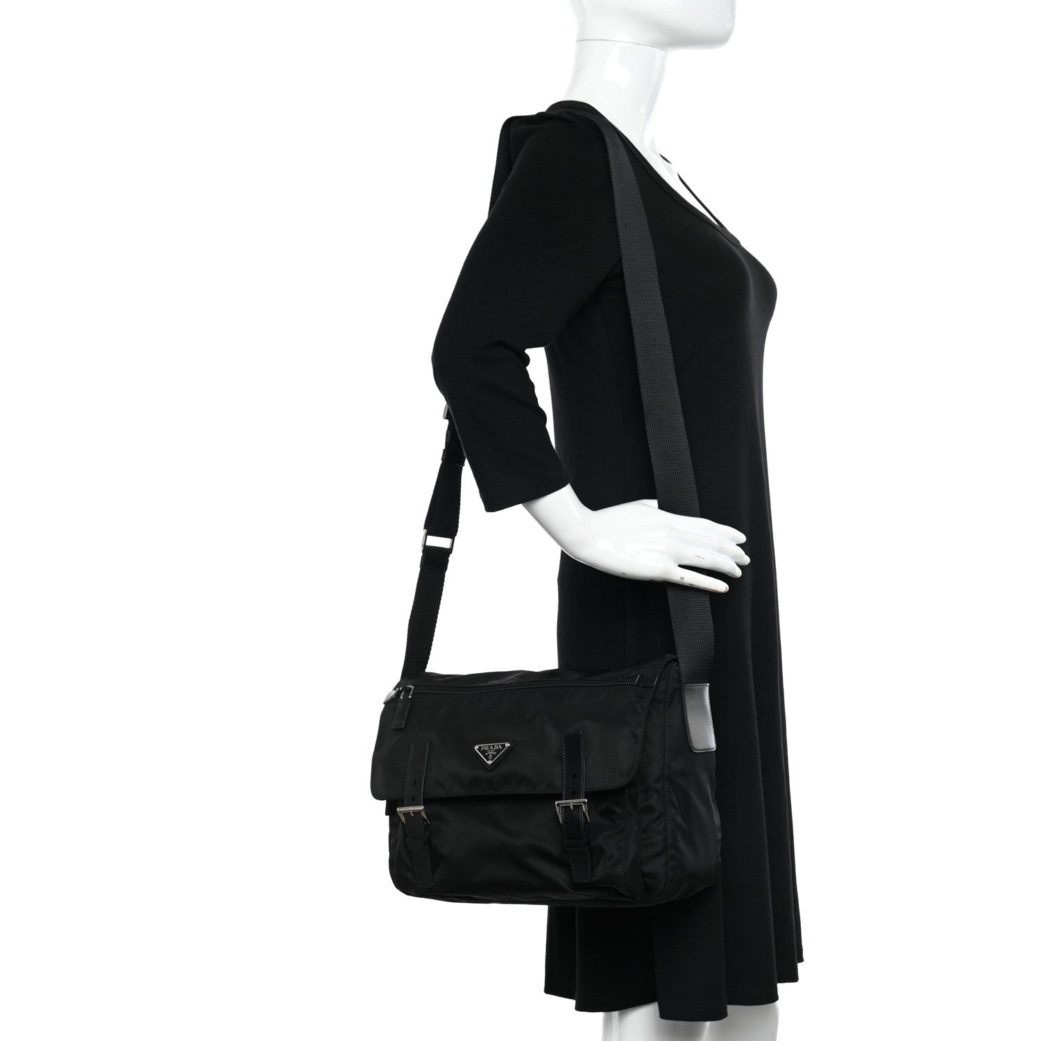 Prada Tessuto Nylon Saffiano Vela Messenger Bag Black 2 of 10