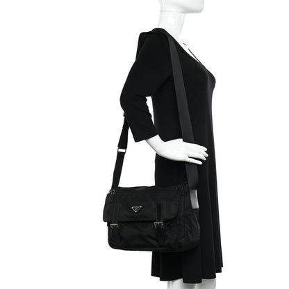 Prada Tessuto Nylon Saffiano Vela Messenger Bag Black 2 of 10