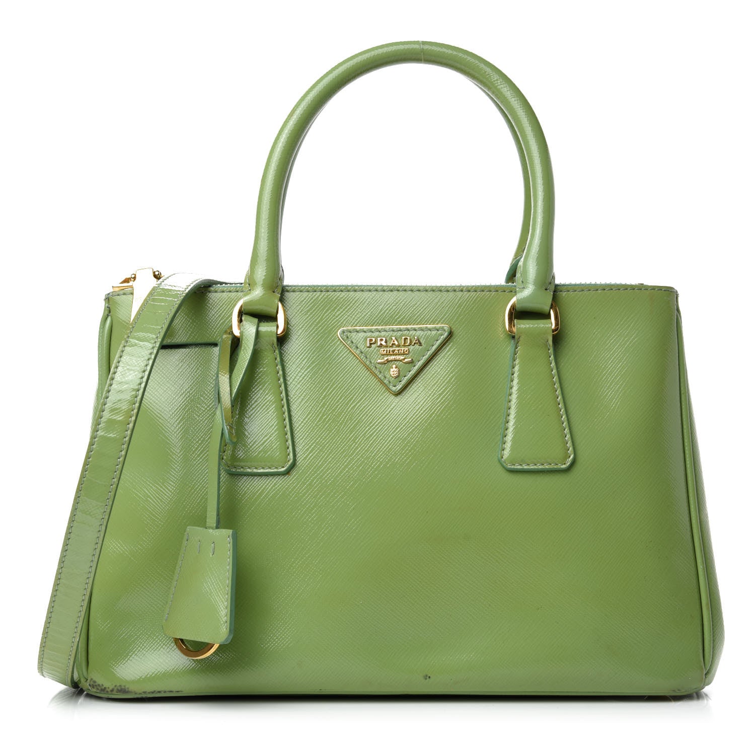 Prada Saffiano Vernice Mini Galleria Double Zip Tote Green 1 of 19