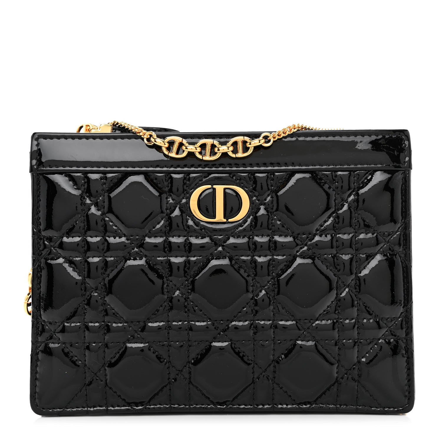 Christian Dior Patent Cannage Caro Zipped Pouch With Chain Black 1 of 10
