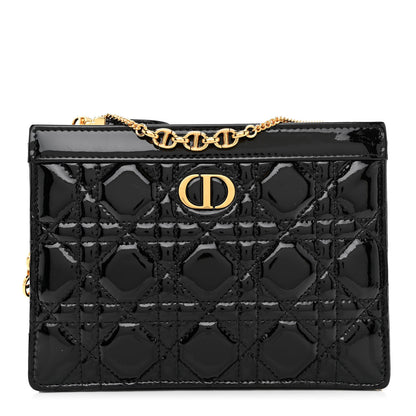 Christian Dior Patent Cannage Caro Zipped Pouch With Chain Black 1 of 10