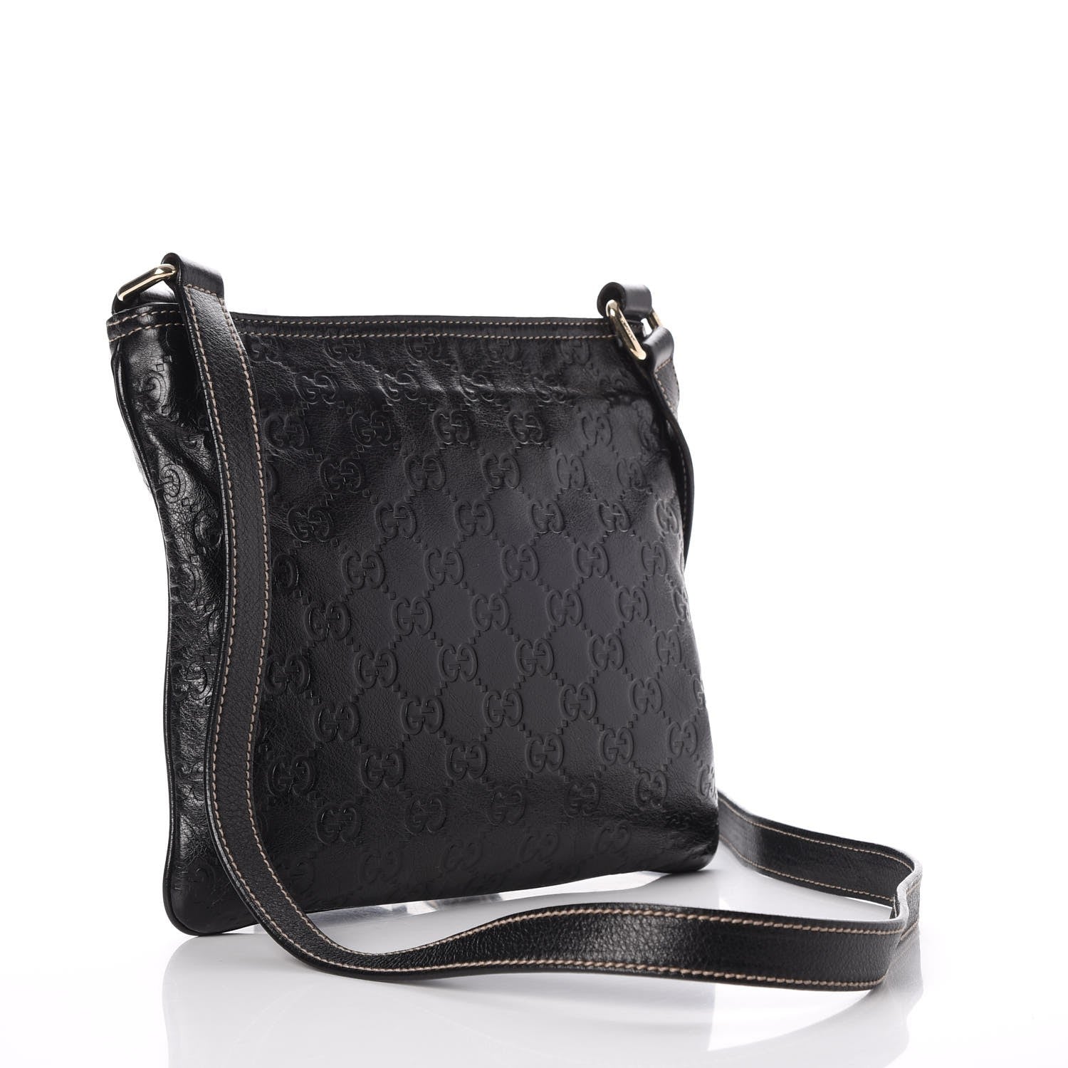 Gucci Guccissima Small Flat Messenger Bag Black 3 of 7