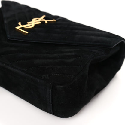 Saint Laurent Suede Matelasse Chevron Monogram Medium College Bag Black 9 of 9