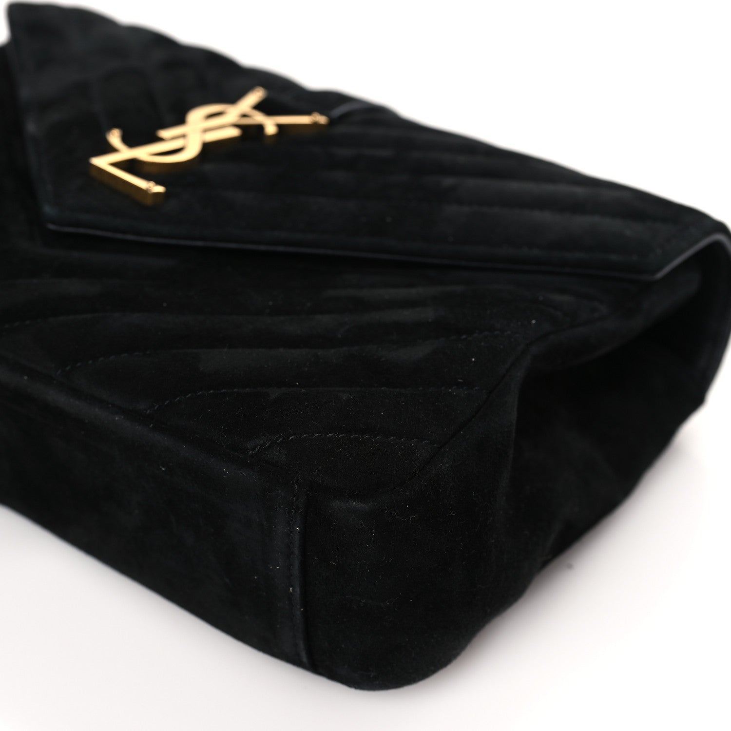 Saint Laurent Suede Matelasse Chevron Monogram Medium College Bag Black 9 of 9