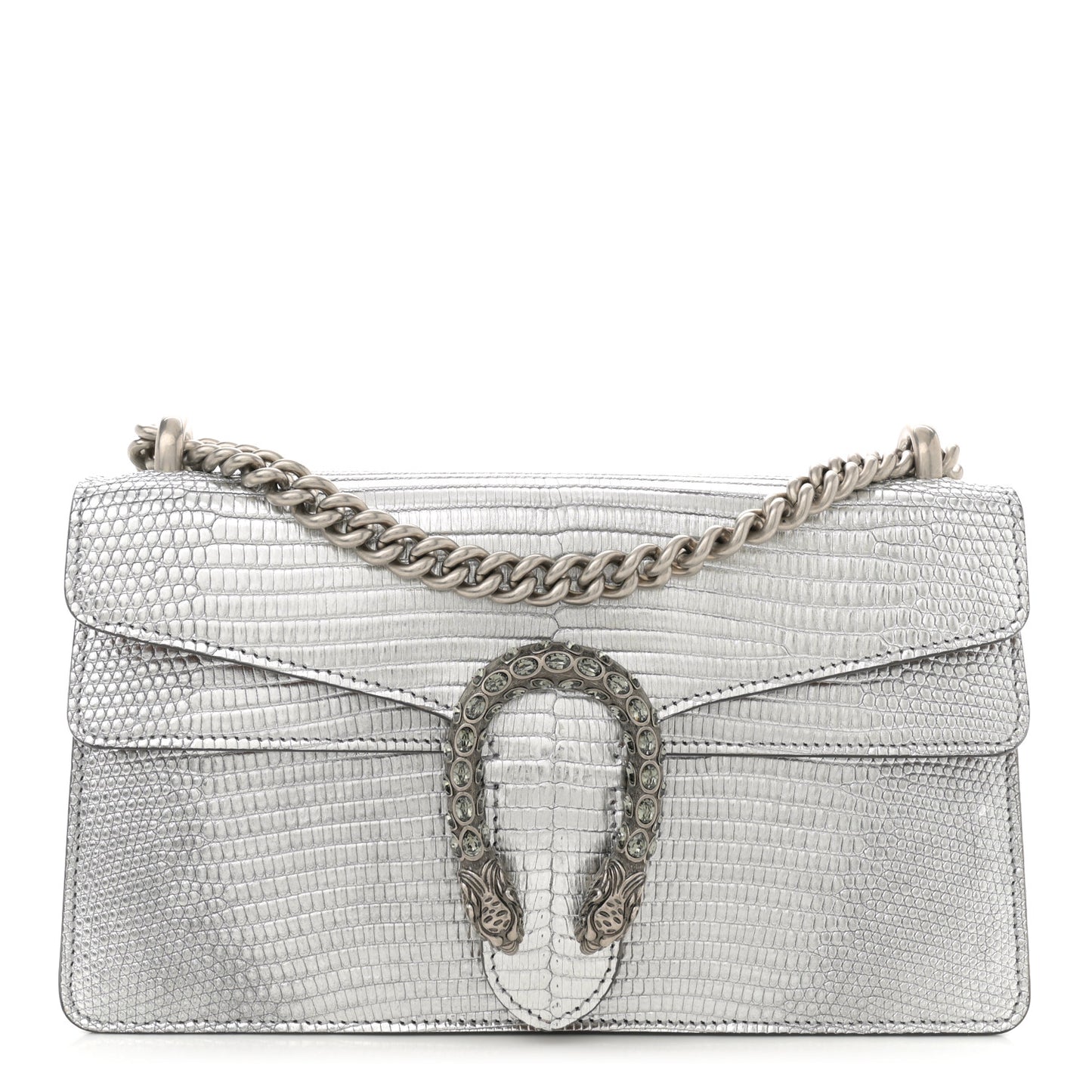 Lizard Crystal Small Dionysus Shoulder Bag Silver