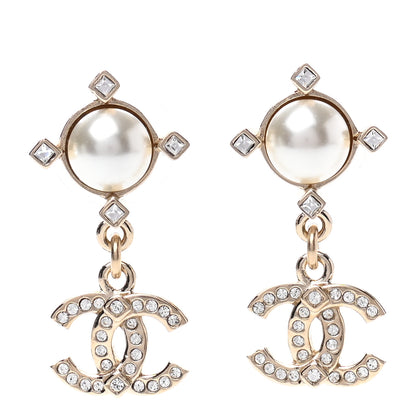 Chanel Pearl Crystal CC Drop Earrings Gold 1 of 4