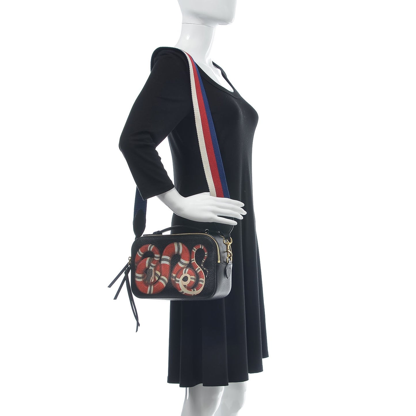 Grained Calfskin Sylvie Web Kingsnake Small Camera Bag Black Multicolor