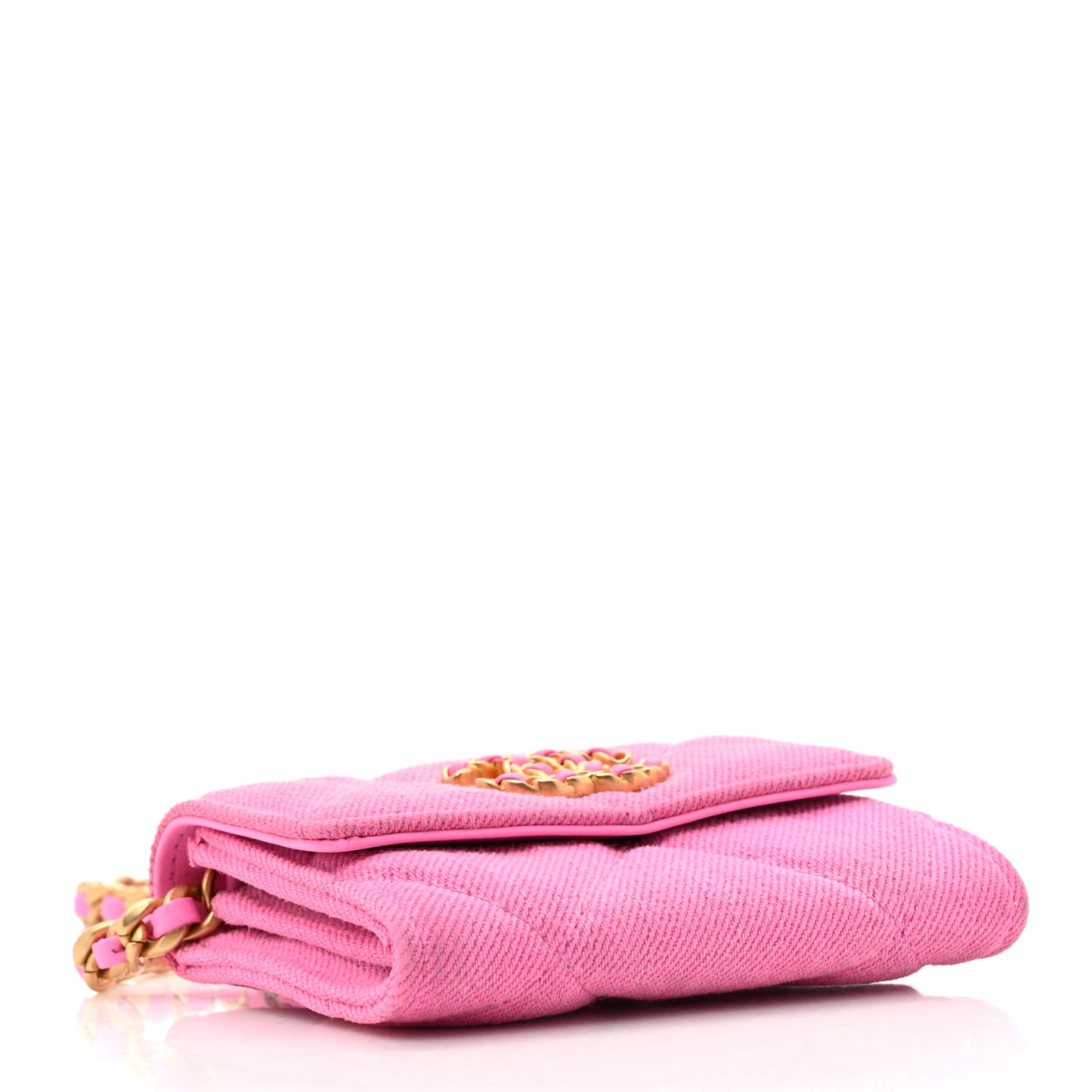 Denim Quilted Chanel 19 Flap Coin Purse With Chain Pink