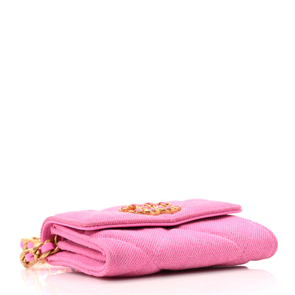 Chanel Denim Quilted Chanel 19 Flap Coin Purse With Chain Pink 4 of 14