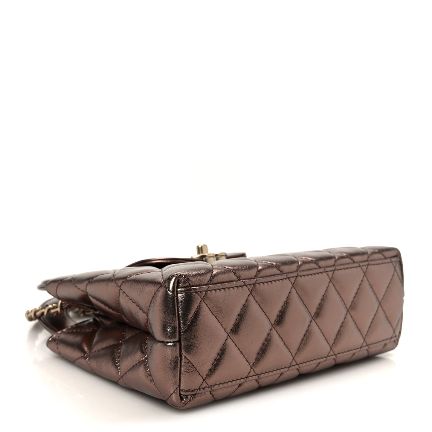 Metallic Aged Calfskin Quilted Nano Kelly Shopper Bronze